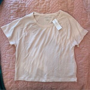 American Eagle Outfitters Light Pink Short Sleeve Cropped Top